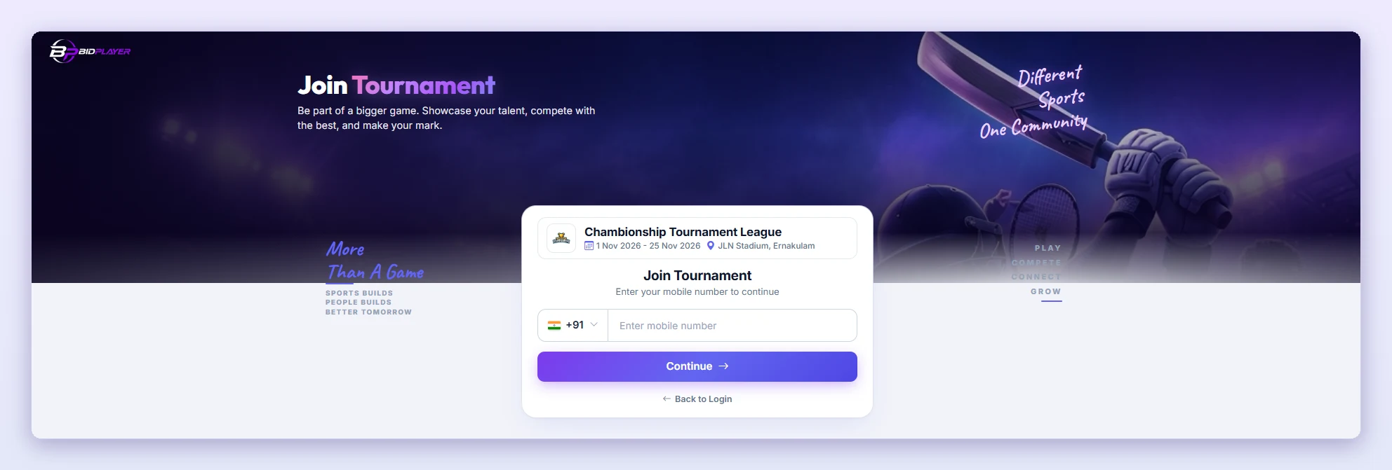The player enters their mobile number here and clicks Continue.