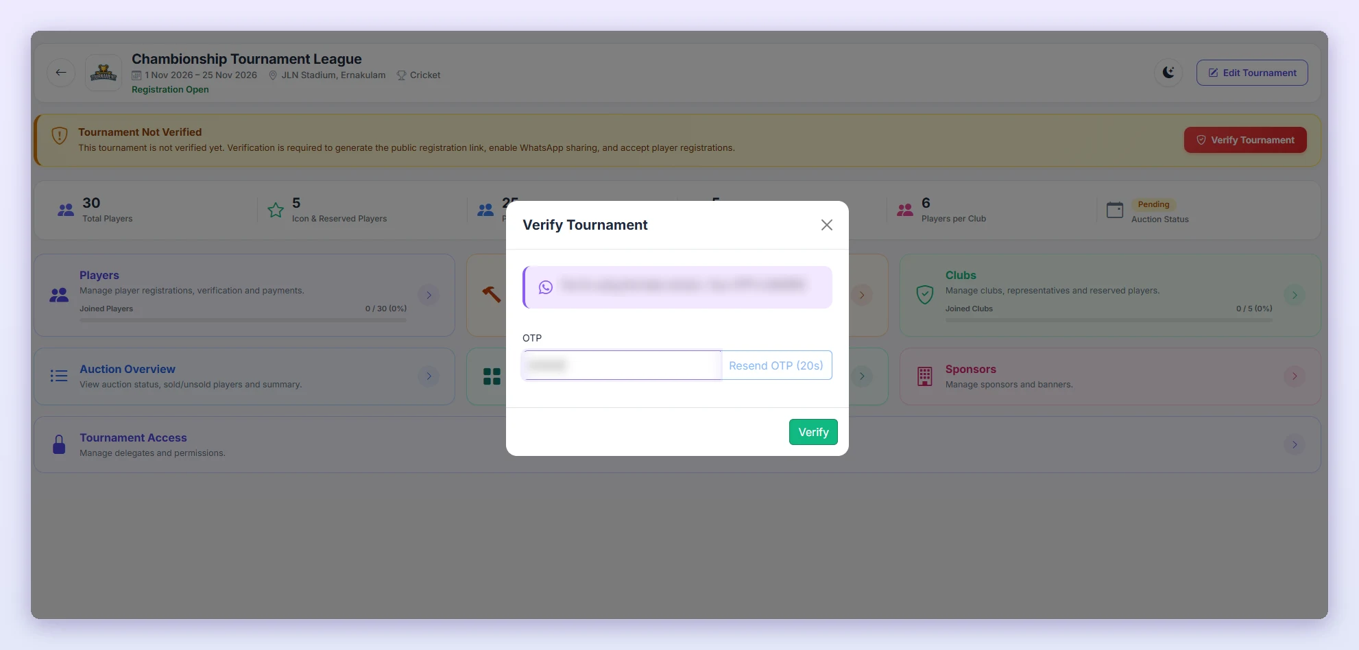Enter the OTP and click Verify.